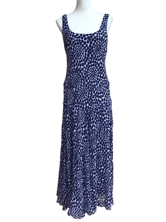 Kasper Dresses & Skirts - Kasper Blue White Geometric Pattern Tiered Sleeveless Maxi Dress Size 10